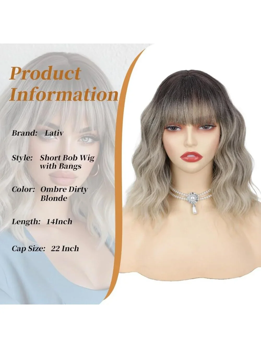 Women's Dirty Blonde 14 Inch Heat Resistant Synthetic Fiber Shoulder Length Wigs